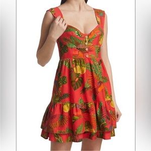 Farm Rio Forest Bird Linen Mini Dress Size Small